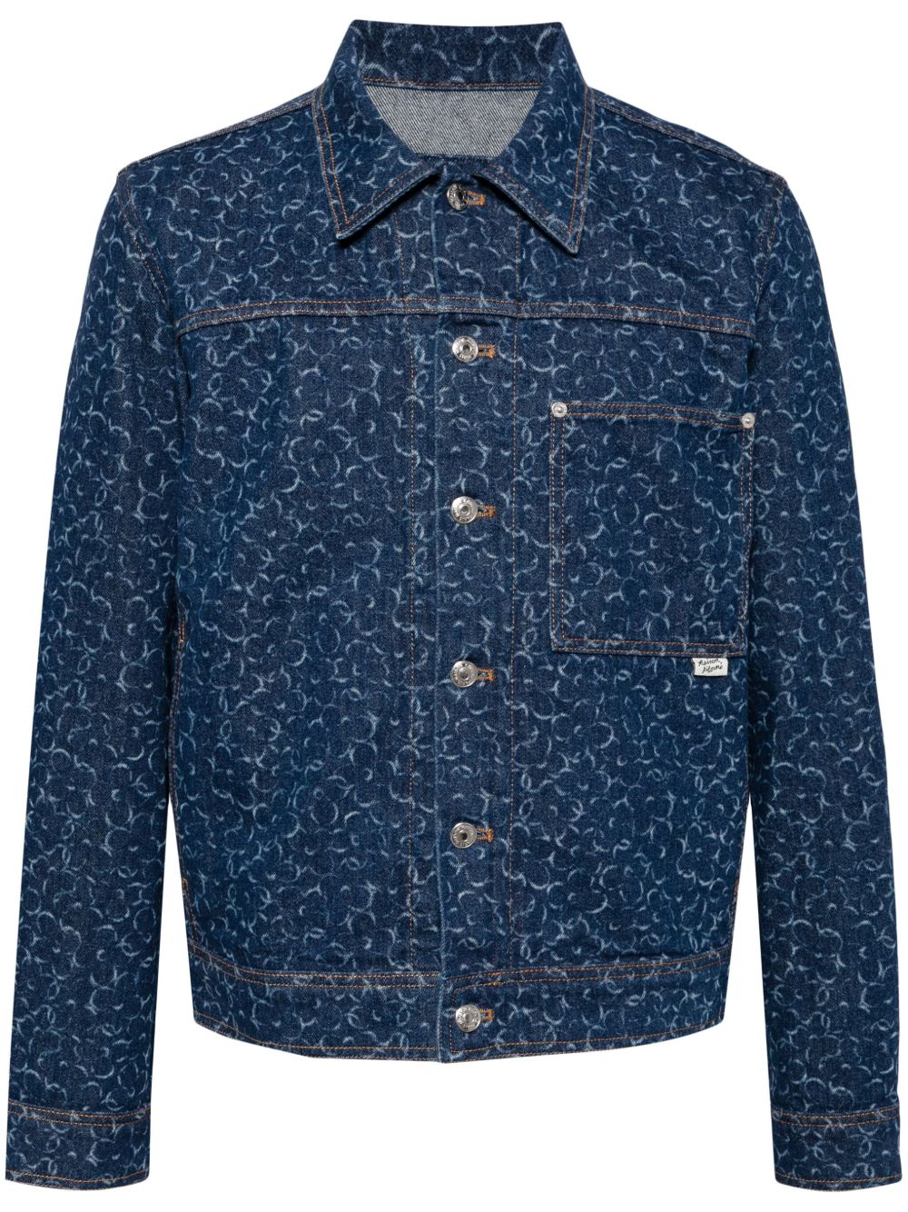 Maison-Kitsune Denim Jackets Men Maison Kitsuné Laser cut-detail Denim Jacket Blue