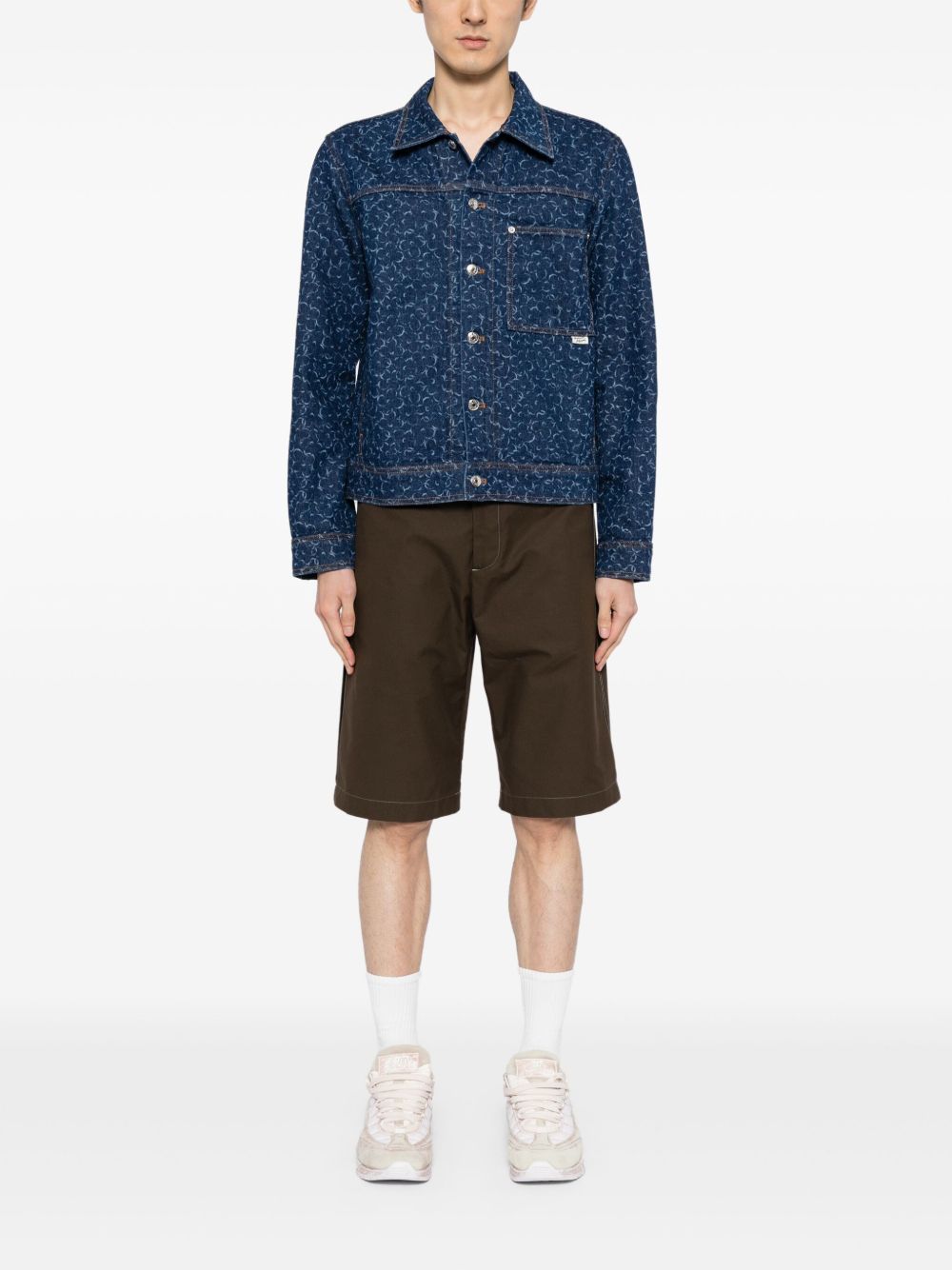 Maison-Kitsune Denim Jackets Men Maison Kitsuné Laser cut-detail Denim Jacket Blue
