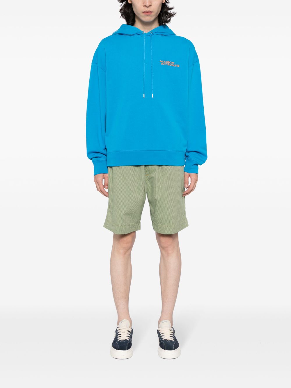 Men Hoodies Maison-Kitsune Maison Kitsuné embroidered-logo Cotton Hoodie Blue