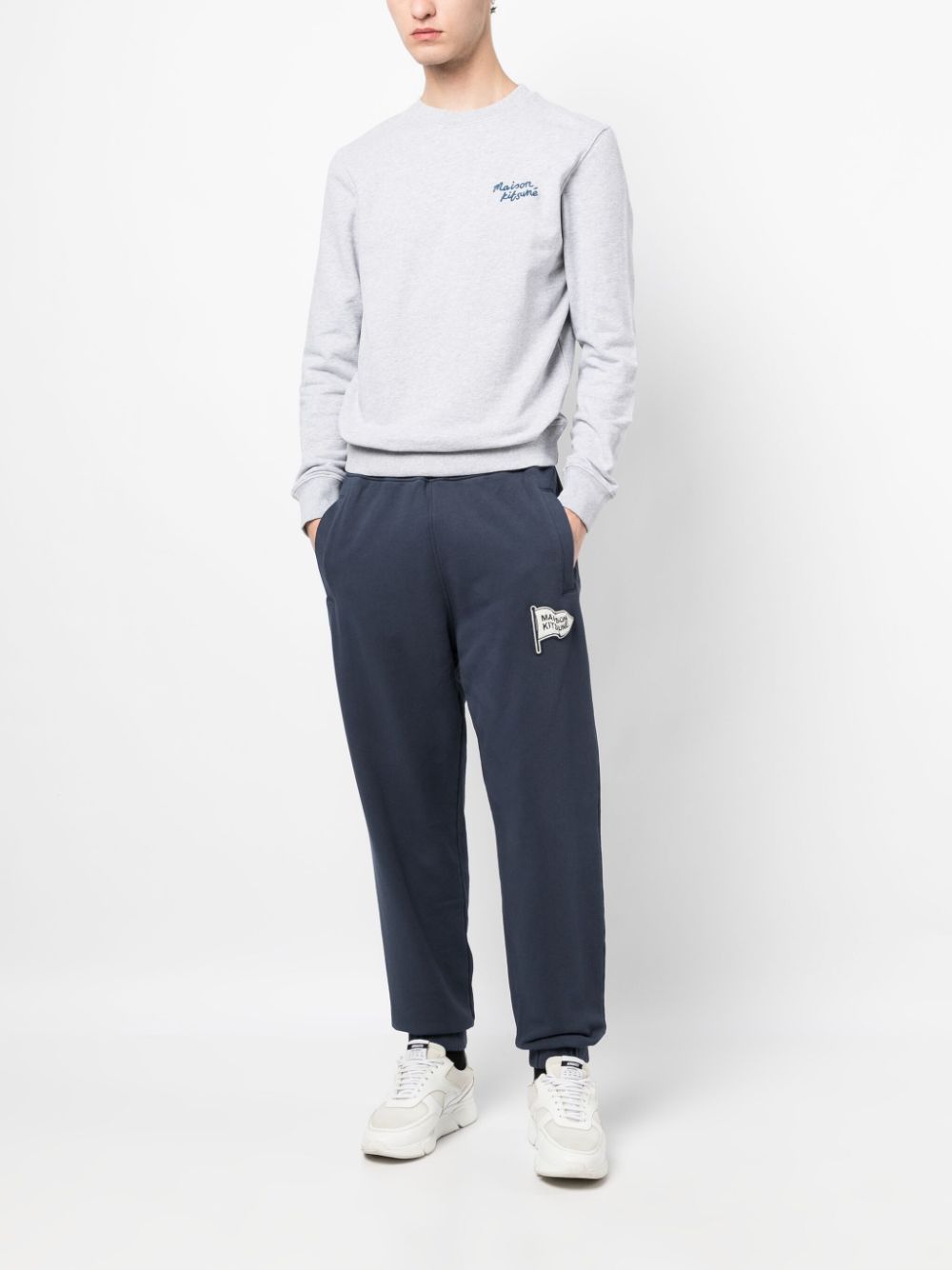 Maison-Kitsune Maison Kitsuné logo-patch Cotton Track Pants Blue Men Sweatpants