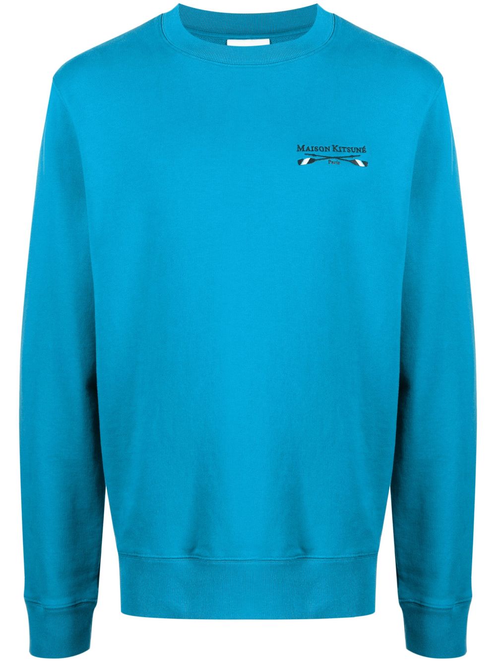 Maison Kitsuné logo-embroidered Cotton Sweatshirt Blue Men Sweatshirts Maison-Kitsune