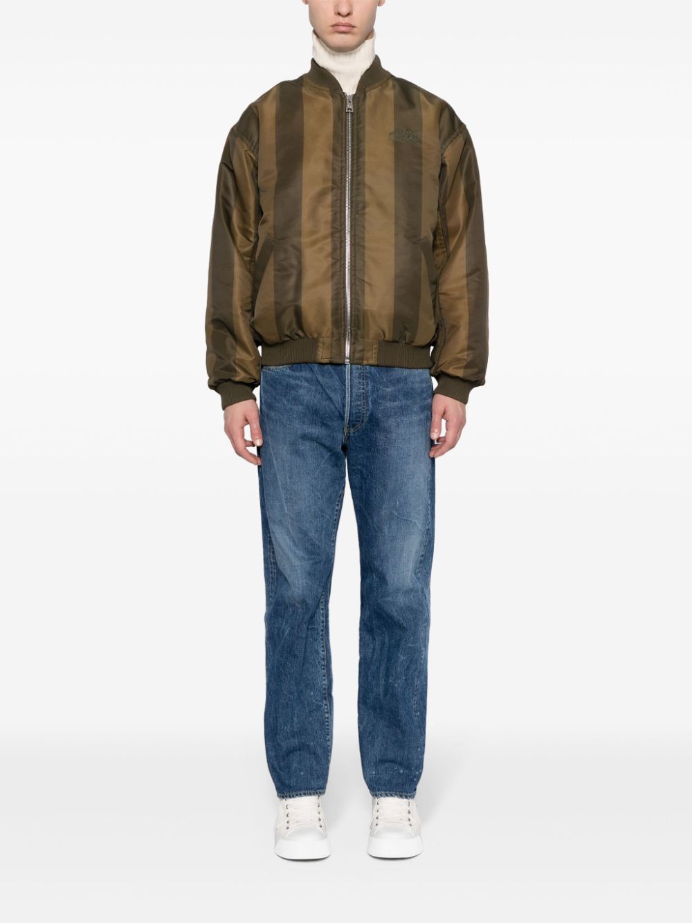 Maison-Kitsune Bomber Jackets Men Maison Kitsuné Striped Bomber Jacket Green