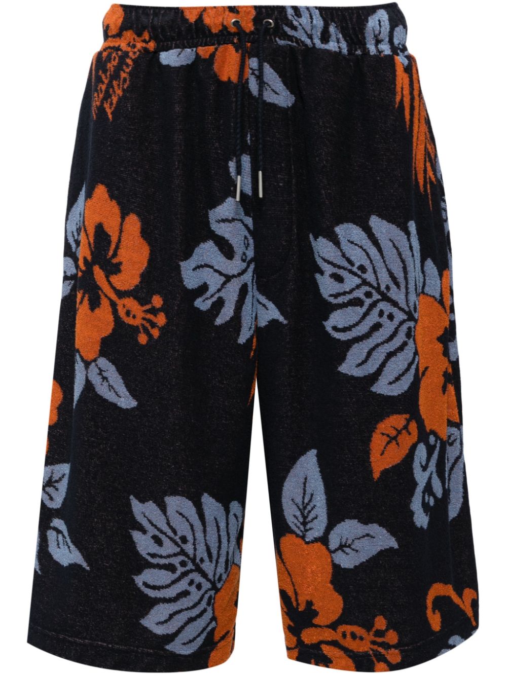 Maison Kitsuné floral-print Cotton Shorts Blue Men Bermuda Shorts Maison-Kitsune