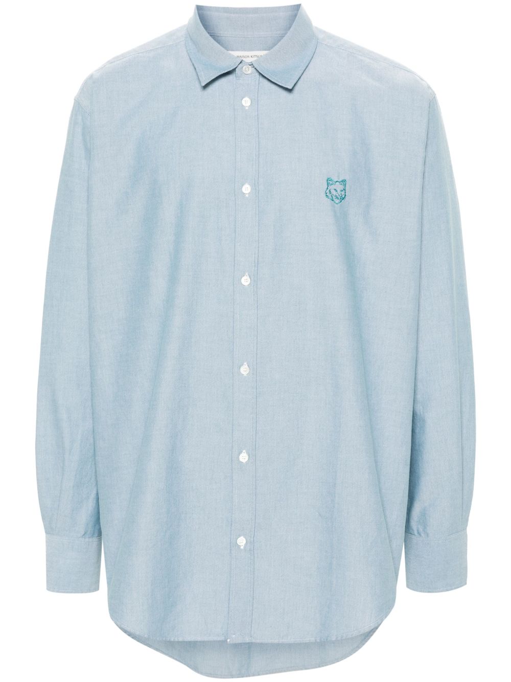 Men Shirts Maison-Kitsune Maison Kitsuné Contour Fox Head-embroidery Cotton Shirt Blue