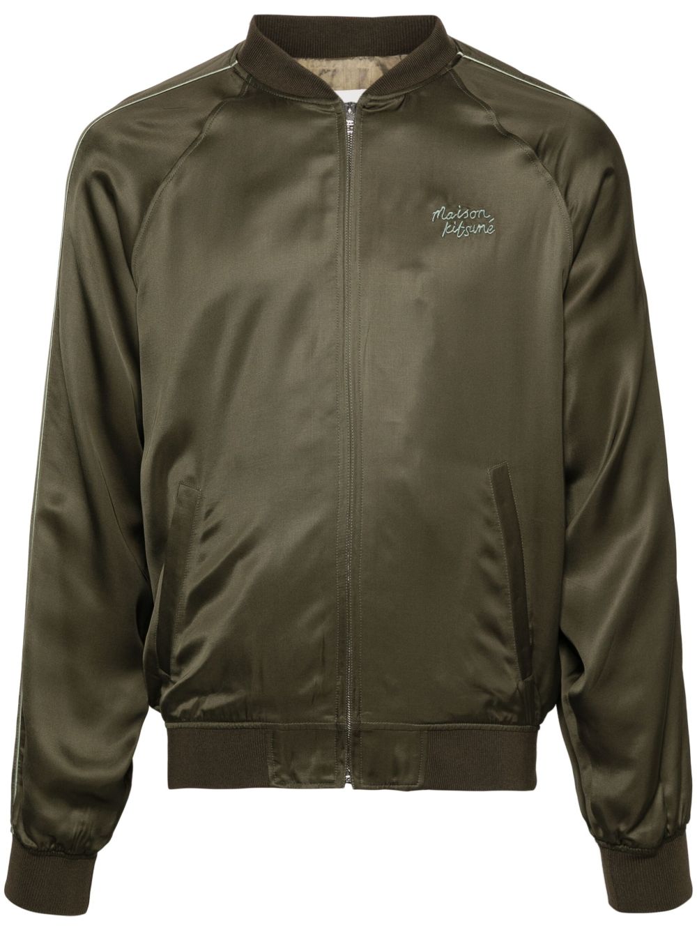 Maison Kitsuné Teddy logo-embroidered Track Jacket Green Men Sport Jackets & Windbreakers Maison-Kitsune