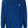 Maison Kitsuné logo-patch Knit Jumper Blue Men Knitted Sweaters Maison-Kitsune
