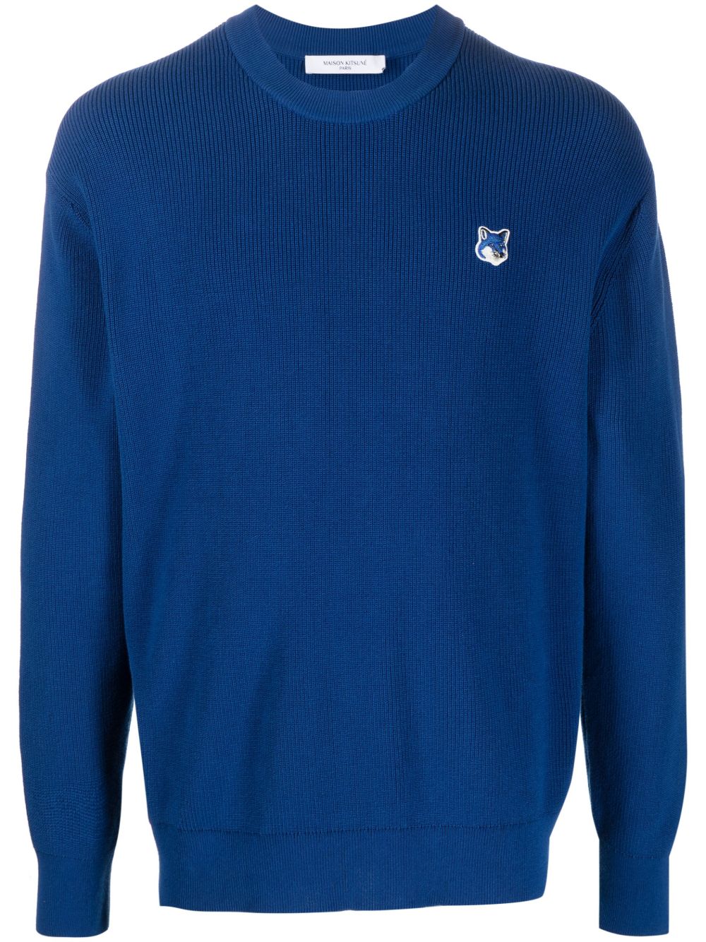 Maison Kitsuné logo-patch Knit Jumper Blue Men Knitted Sweaters Maison-Kitsune