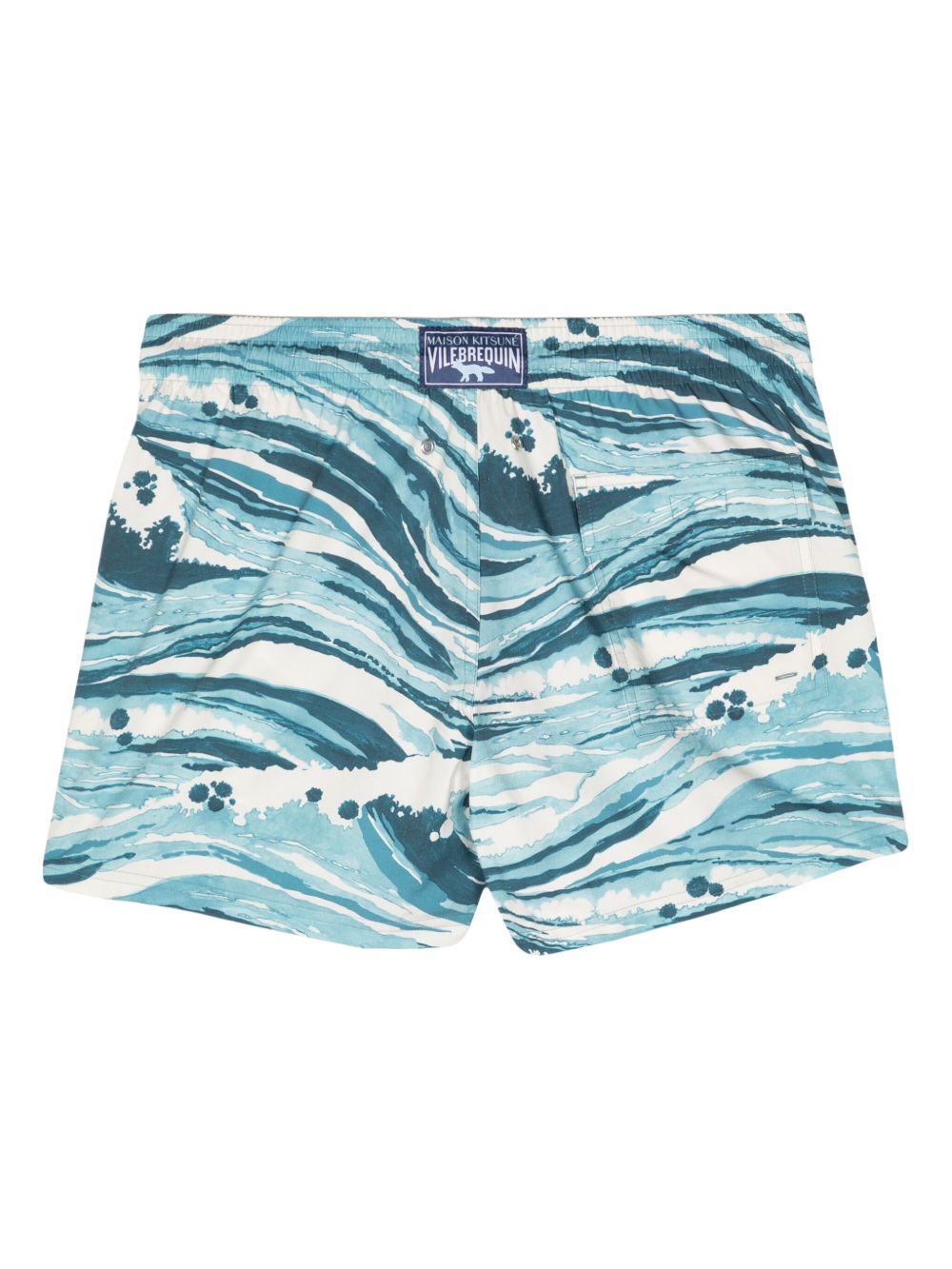 Maison-Kitsune Deck Shorts Men Maison Kitsuné wave-print Deck Shorts Blue