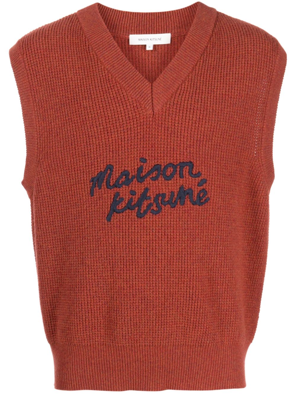Maison-Kitsune Knitted Sweaters Men Maison Kitsuné logo-embroidered Wool Vest Red