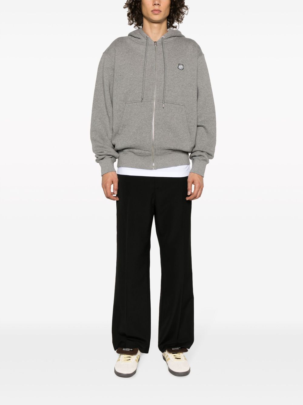 Maison Kitsuné Fox-patch Cotton Hoodie Grey Men Hoodies Maison-Kitsune