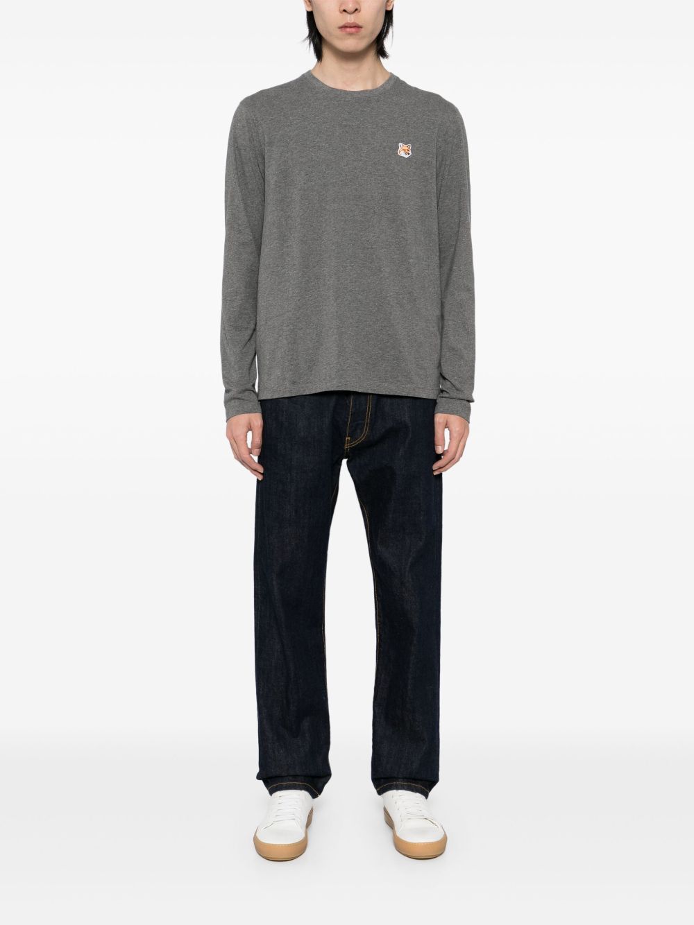 Maison-Kitsune T-Shirts Men Maison Kitsuné Bold Fox Head Patch T-shirt Grey