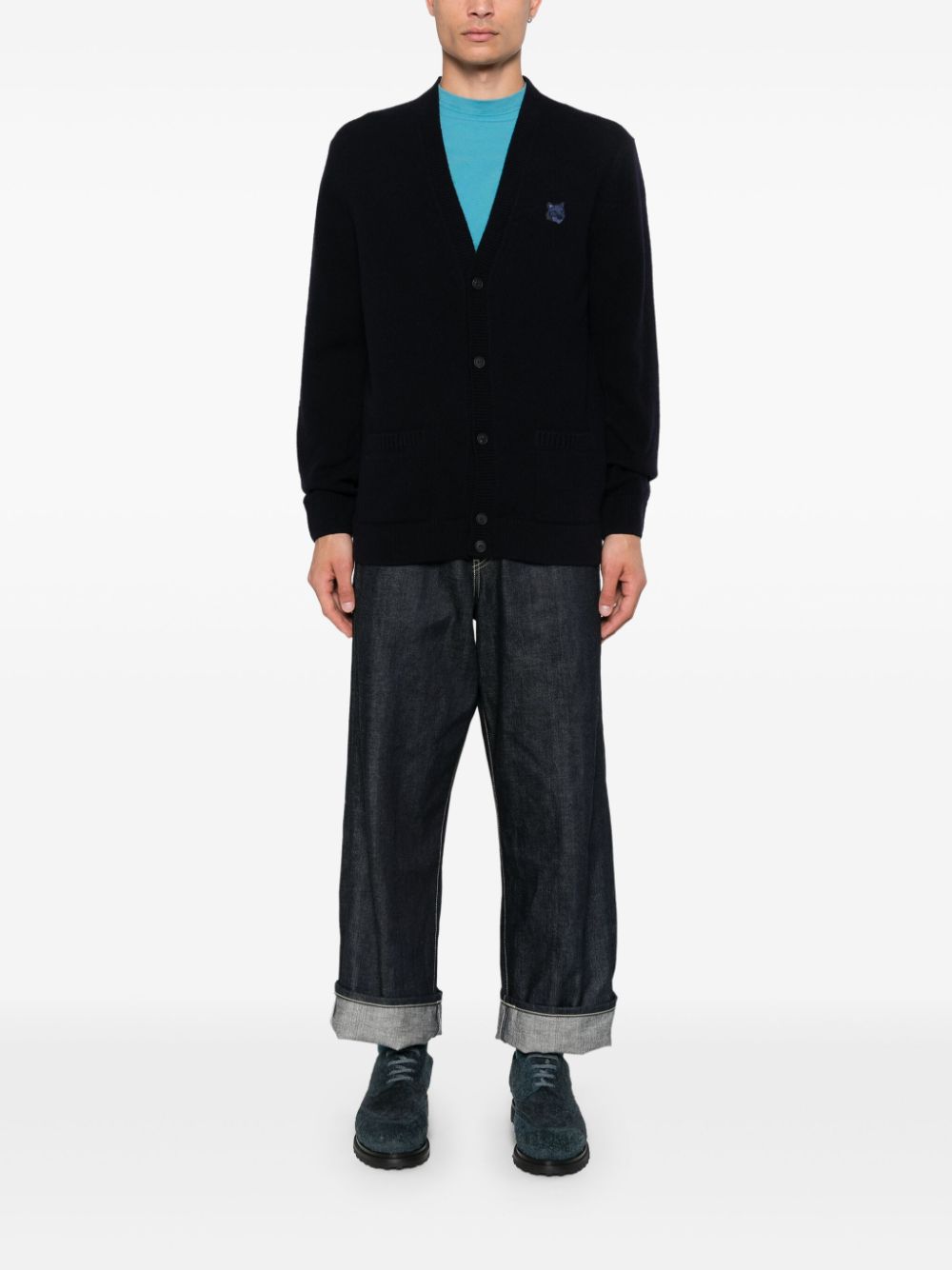 Maison-Kitsune Maison Kitsuné Bold Fox Head-patch Cardigan Blue Men Cardigans