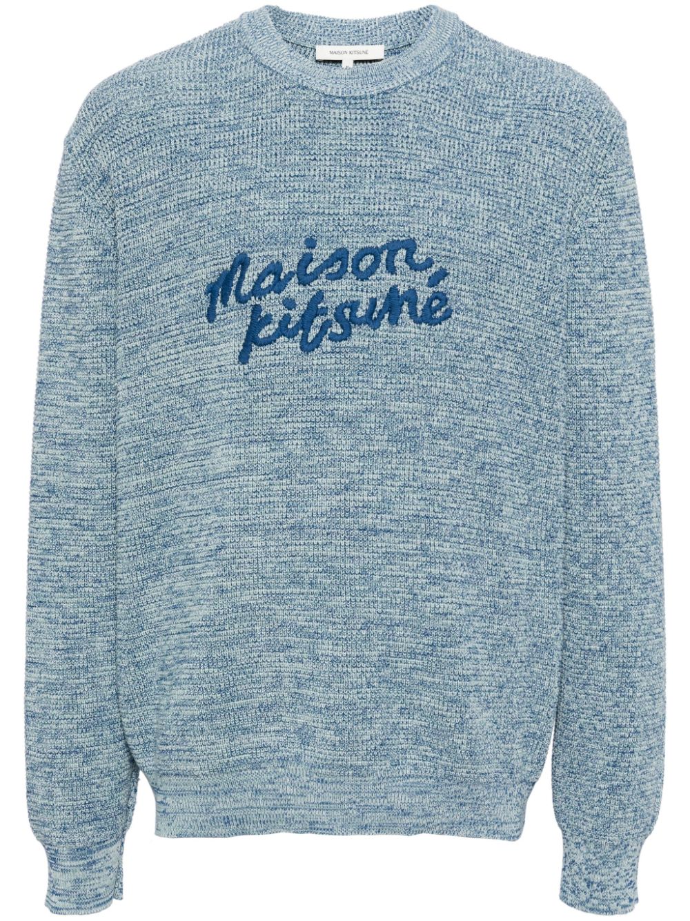 Maison Kitsuné Handwriting logo-embroidered Jumper Blue Men Knitted Sweaters Maison-Kitsune