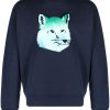 Maison-Kitsune Sweatshirts Men Maison Kitsuné Vibrant Fox Head-print Sweatshirt Blue