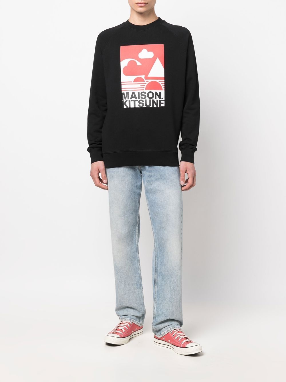 Men Sweatshirts Maison-Kitsune Maison Kitsuné logo-print Detail Sweatshirt Black