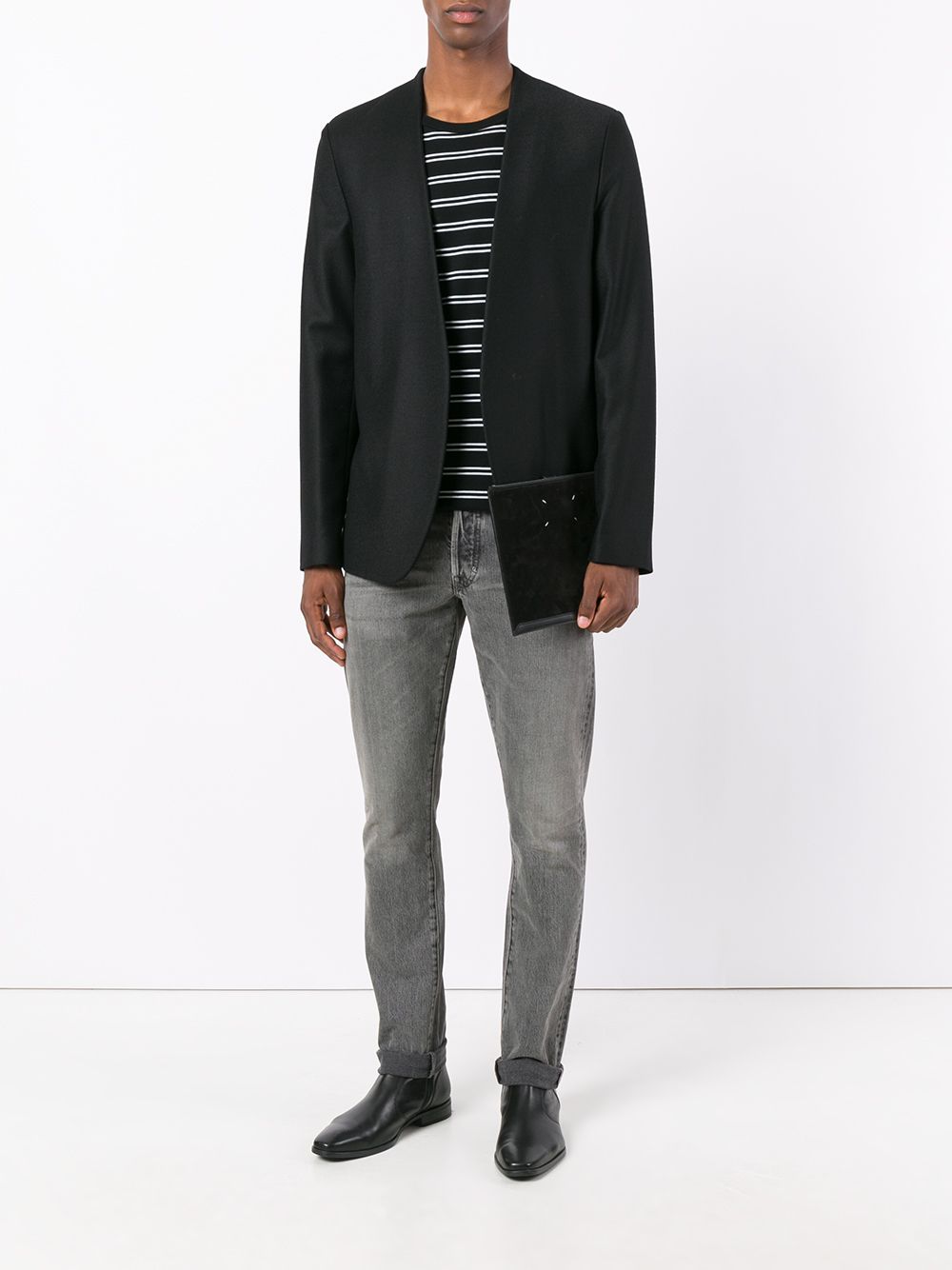 Maison-Kitsune Blazers Men Maison Margiela Collarless vigin-wool Blazer Black